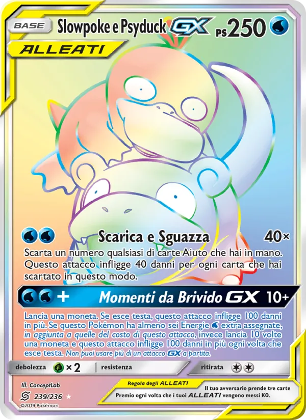 Carta Slowpoke e Psyduck GX dell'espansione Sintonia Mentale, numero 239/236