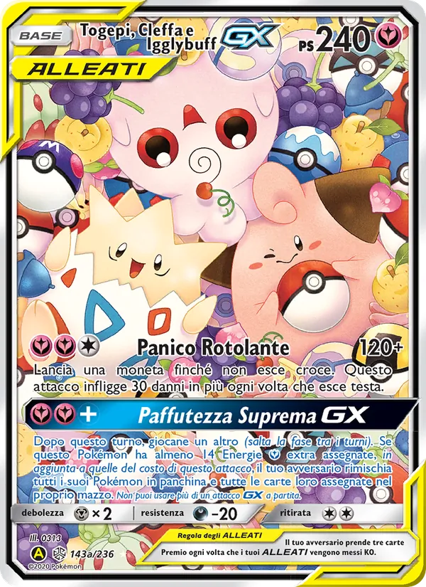 Carta Togepi, Cleffa e Igglybuff GX dell'espansione Eclissi Cosmica, numero 143/236