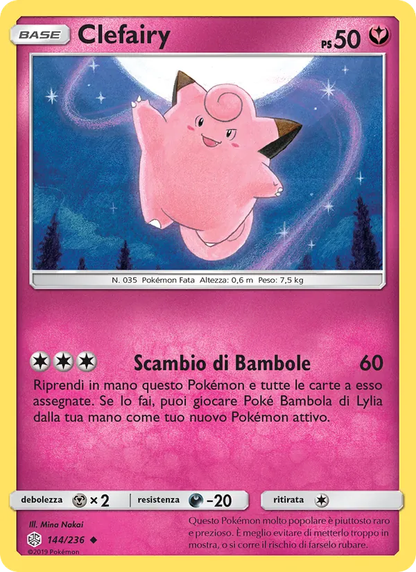 Carta Clefairy dell'espansione Eclissi Cosmica, numero 144/236