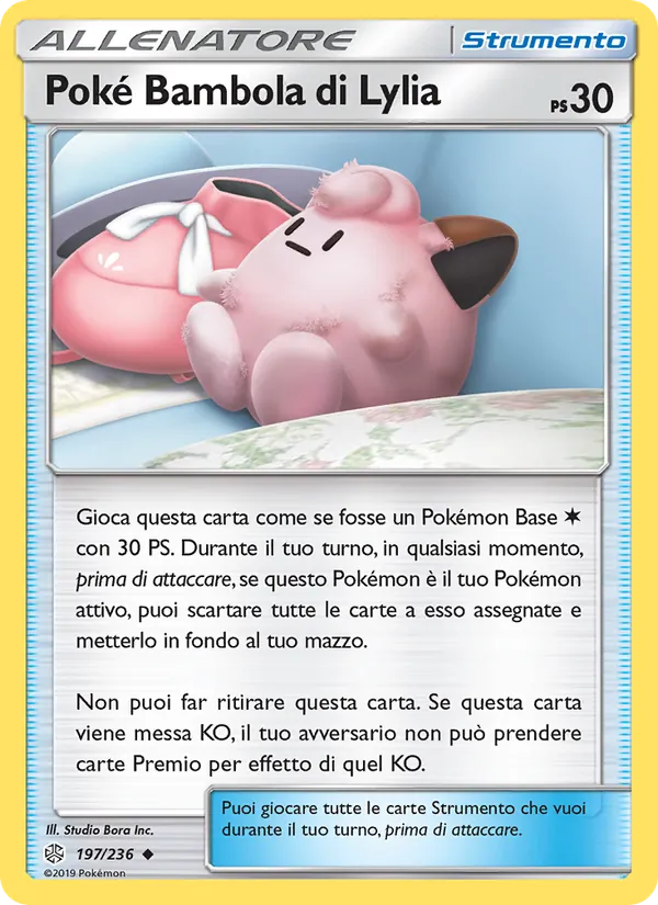 Carta Poké Bambola di Lylia dell'espansione Eclissi Cosmica, numero 197/236