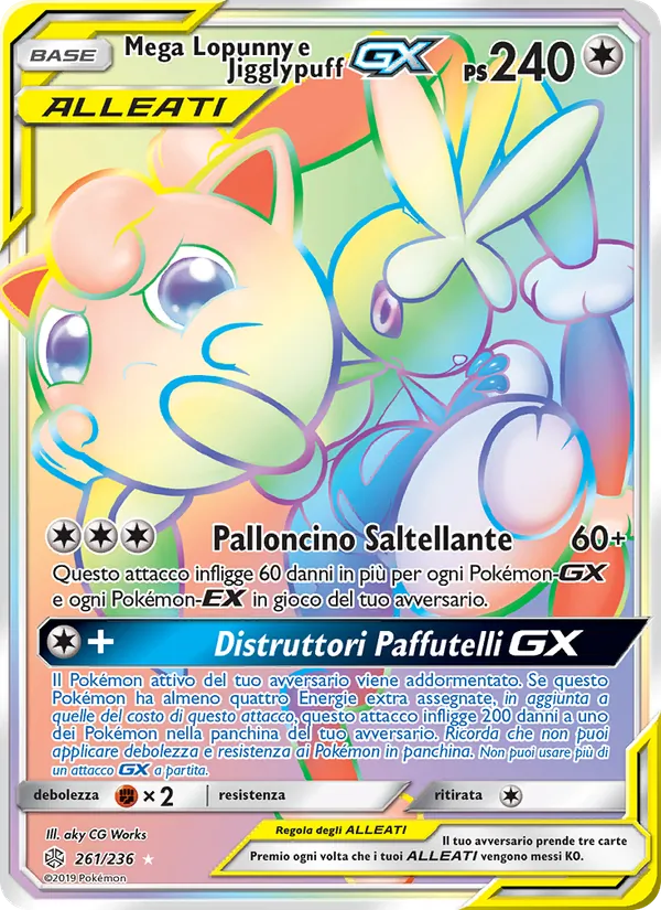 Carta Mega Lopunny e Jigglypuff GX dell'espansione Eclissi Cosmica, numero 261/236