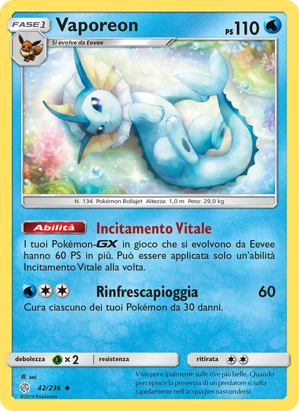 Carta Vaporeon dell'espansione Eclissi Cosmica, numero 42/236