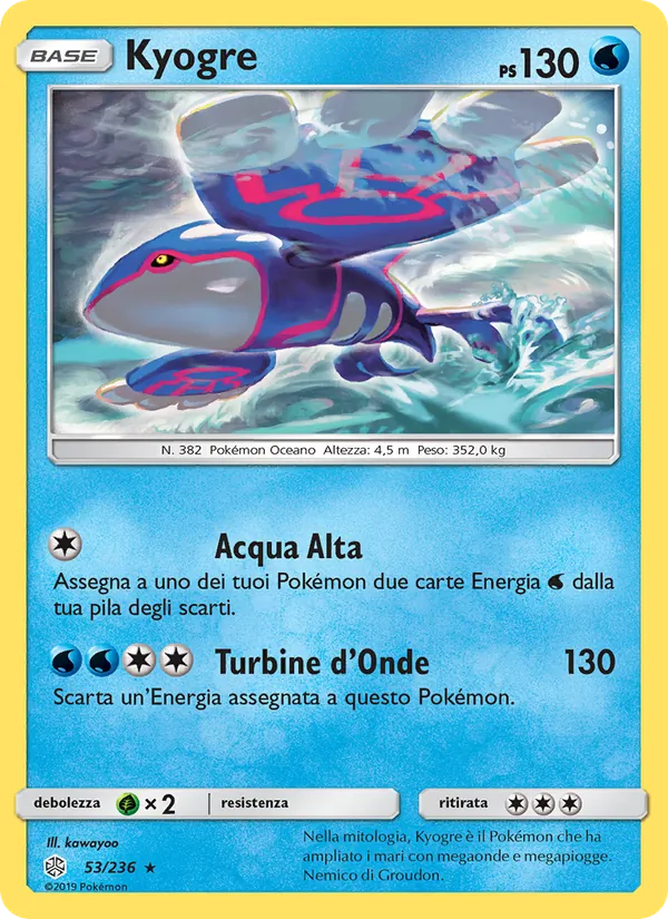 Carta Kyogre dell'espansione Eclissi Cosmica, numero 53/236