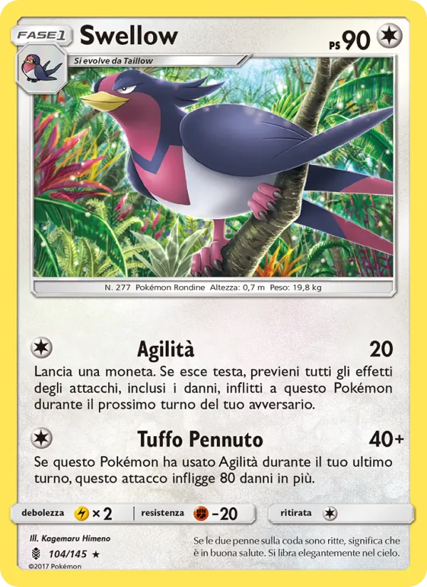Carta Swellow dell'espansione Guardiani Nascenti, numero 104/145