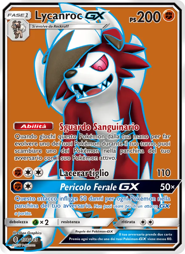 Carta Lycanroc GX dell'espansione Guardiani Nascenti, numero 138/145