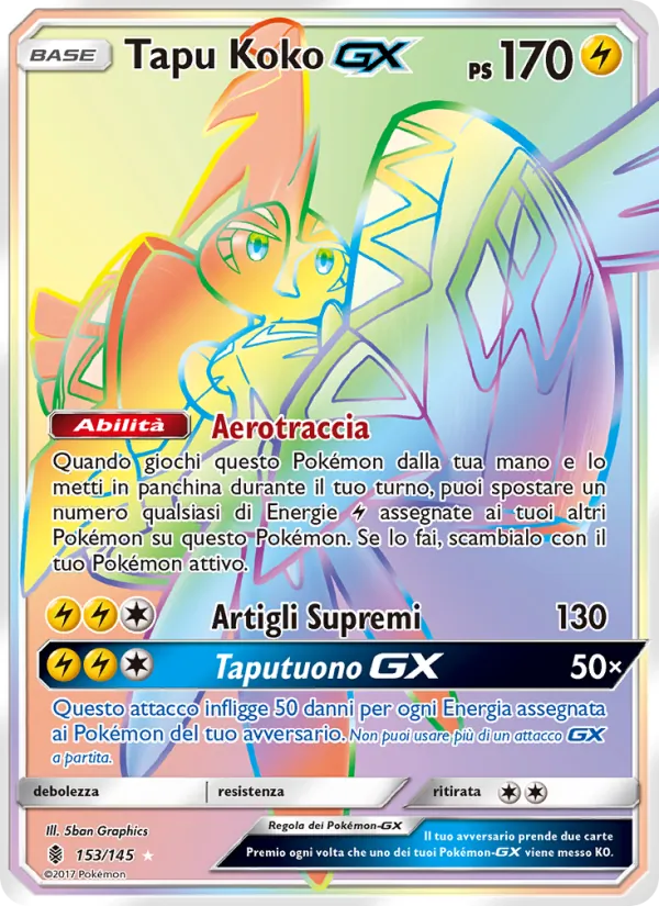 Carta Tapu Koko GX dell'espansione Guardiani Nascenti, numero 153/145