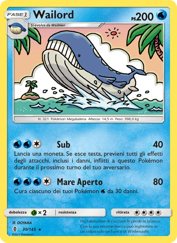 Carta Wailord dell'espansione Guardiani Nascenti, numero 30/145