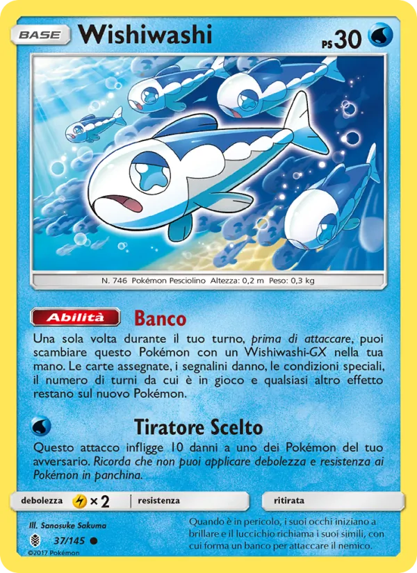 Carta Wishiwashi dell'espansione Guardiani Nascenti, numero 37/145