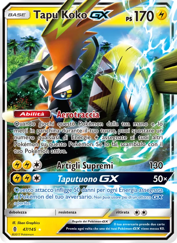 Carta Tapu Koko GX dell'espansione Guardiani Nascenti, numero 47/145