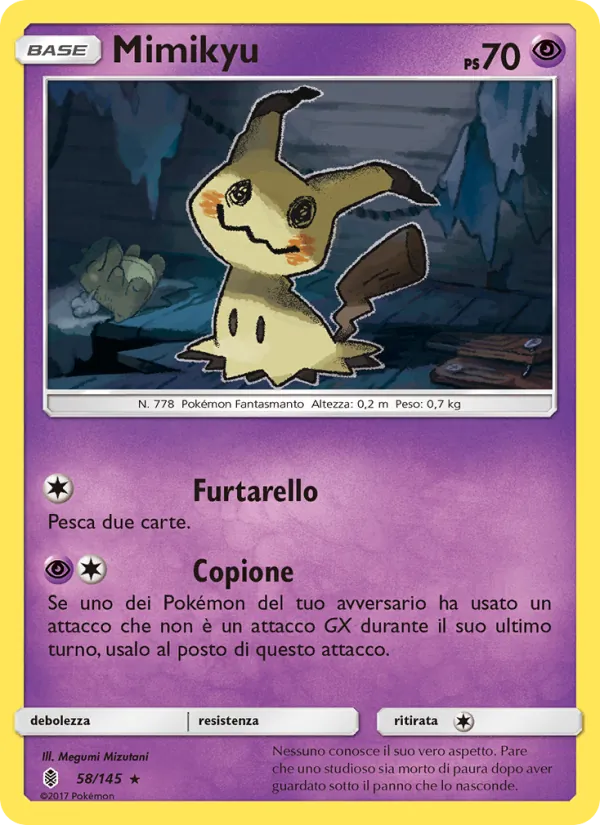 Carta Mimikyu dell'espansione Guardiani Nascenti, numero 58/145