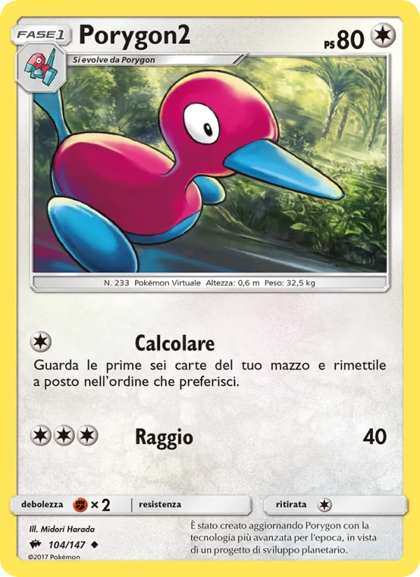 Carta Porygon2 dell'espansione Ombre Infuocate, numero 104/147