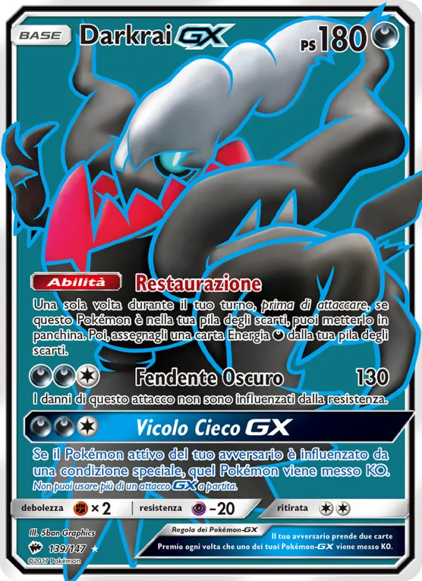Carta Darkrai GX dell'espansione Ombre Infuocate, numero 139/147
