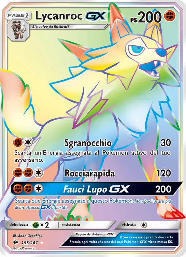 Carta Lycanroc GX dell'espansione Ombre Infuocate, numero 155/147