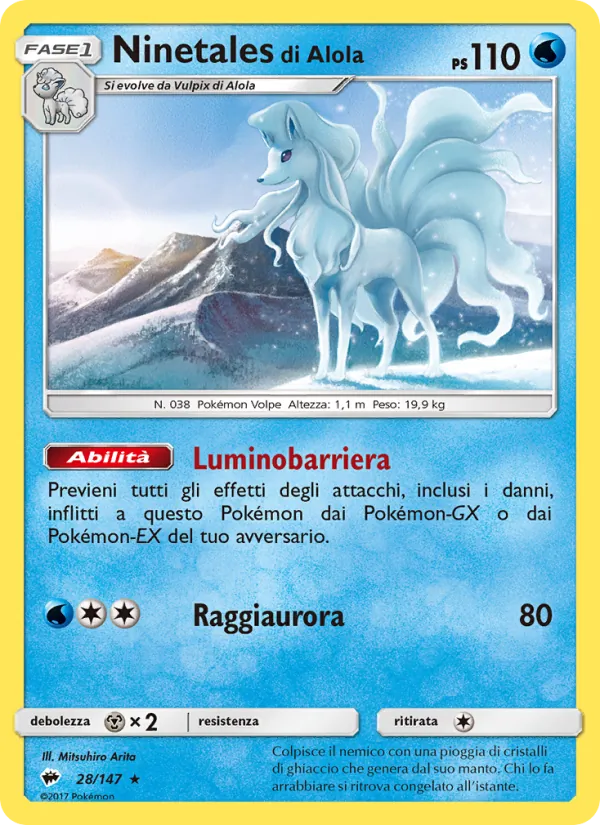 Carta Ninetales di Alola dell'espansione Ombre Infuocate, numero 28/147