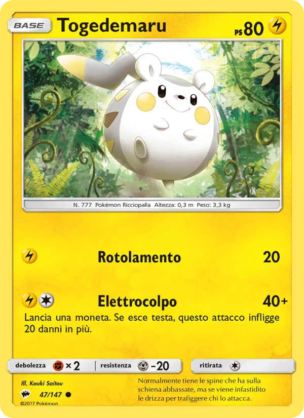 Carta Togedemaru dell'espansione Ombre Infuocate, numero 47/147