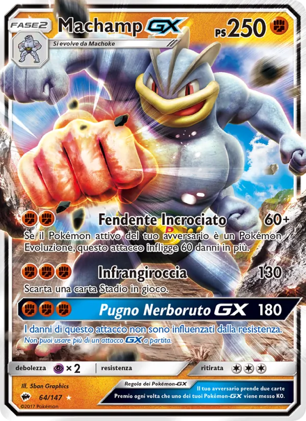 Carta Machamp GX dell'espansione Ombre Infuocate, numero 64/147