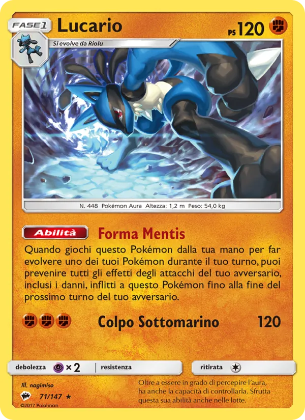 Carta Lucario dell'espansione Ombre Infuocate, numero 71/147