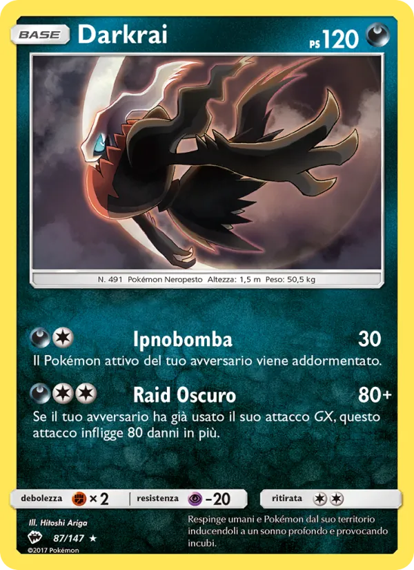 Carta Darkrai dell'espansione Ombre Infuocate, numero 87/147