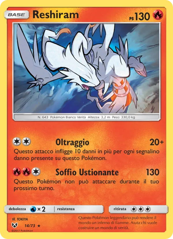 Carta Reshiram dell'espansione Leggende Iridescenti, numero 14/73