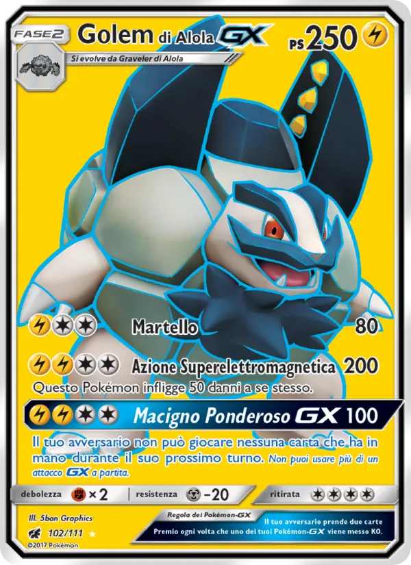 Carta Golem di Alola GX dell'espansione Invasione Scarlatta, numero 102/111