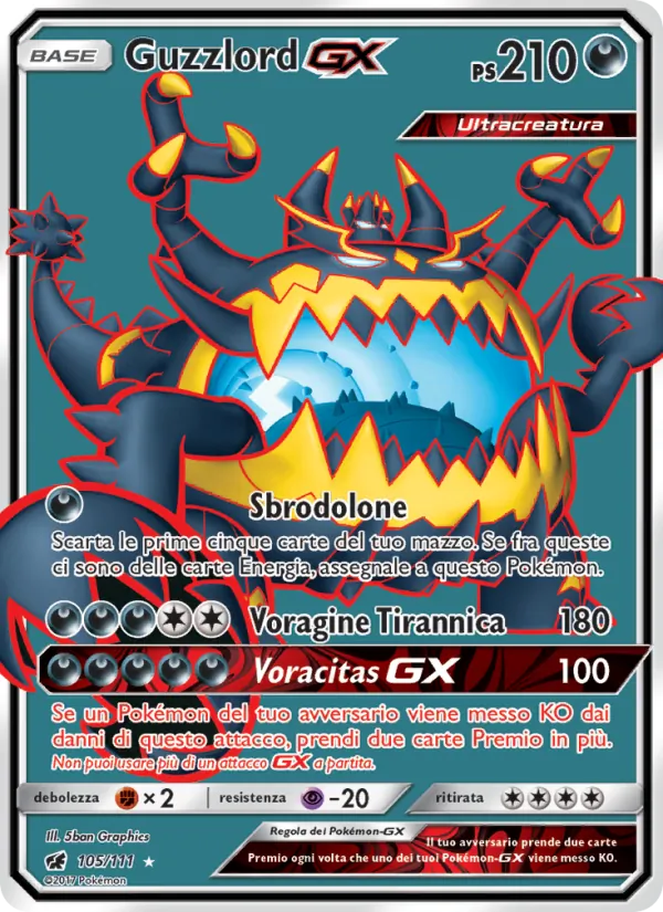 Carta Guzzlord GX dell'espansione Invasione Scarlatta, numero 105/111