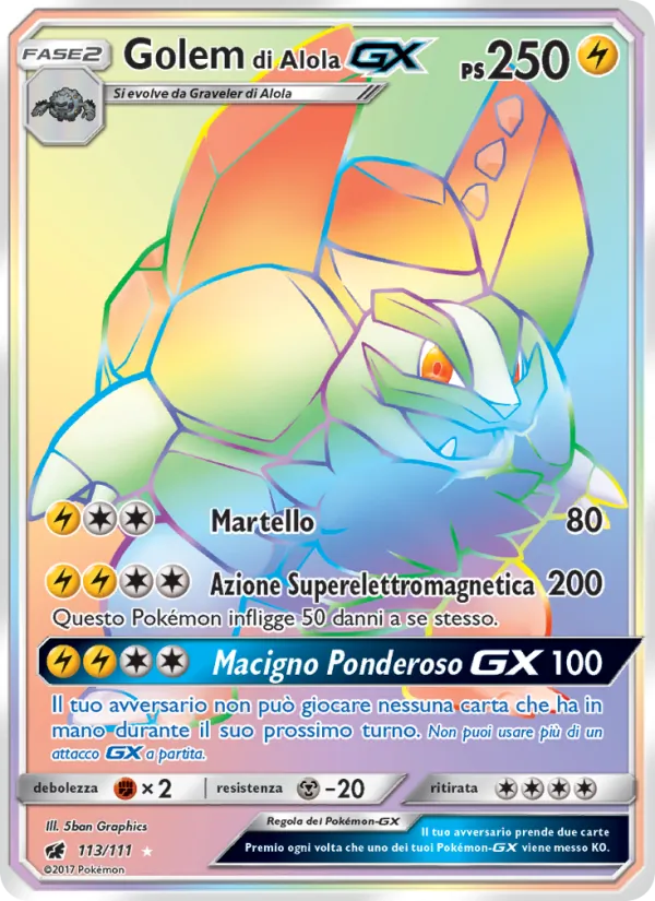 Carta Golem di Alola GX dell'espansione Invasione Scarlatta, numero 113/111