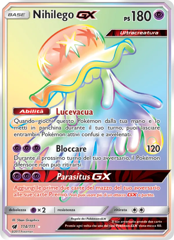 Carta Nihilego GX dell'espansione Invasione Scarlatta, numero 114/111