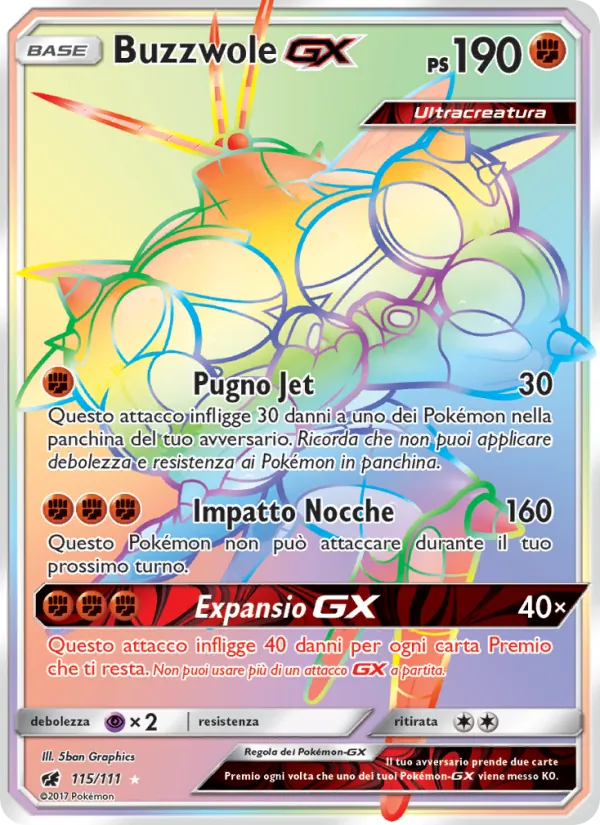Carta Buzzwole GX dell'espansione Invasione Scarlatta, numero 115/111