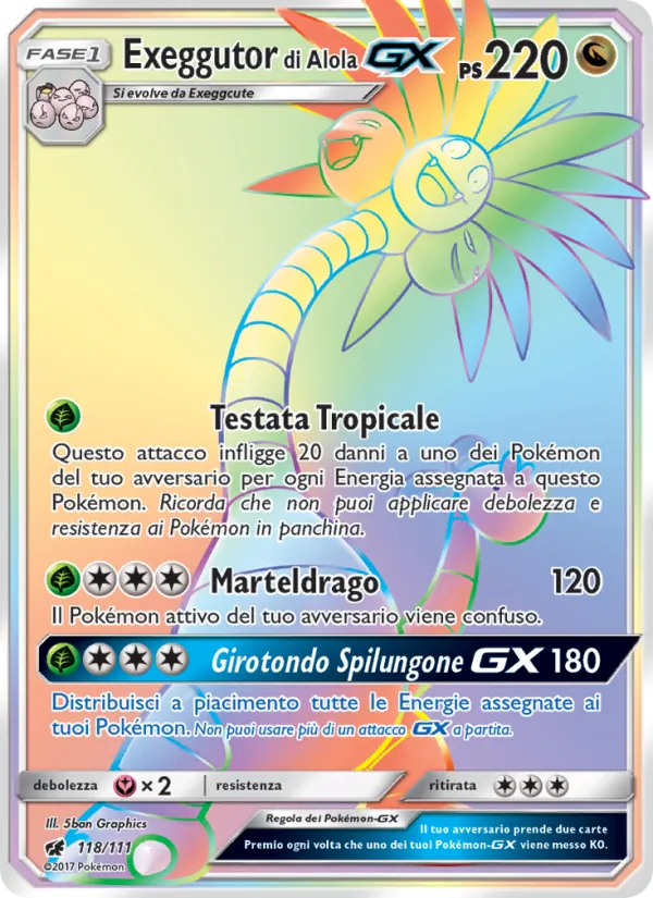 Carta Exeggutor di Alola GX dell'espansione Invasione Scarlatta, numero 118/111