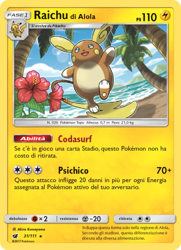 Carta Raichu di Alola dell'espansione Invasione Scarlatta, numero 31/111