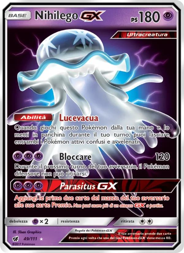 Carta Nihilego GX dell'espansione Invasione Scarlatta, numero 49/111
