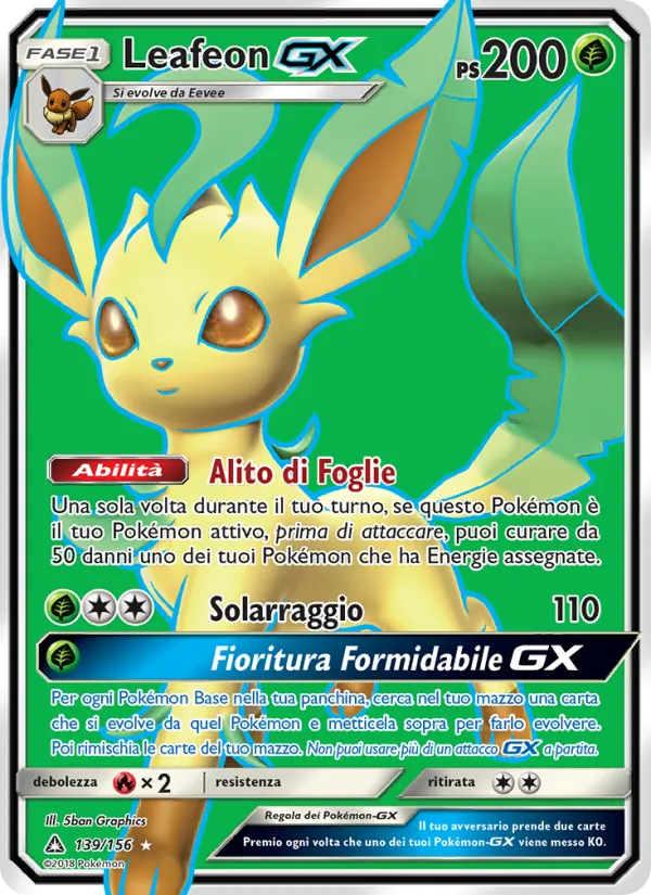Carta Leafeon GX dell'espansione Ultraprisma, numero 139/156