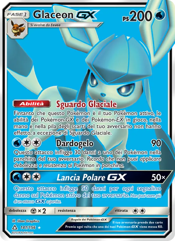 Carta Glaceon GX dell'espansione Ultraprisma, numero 141/156