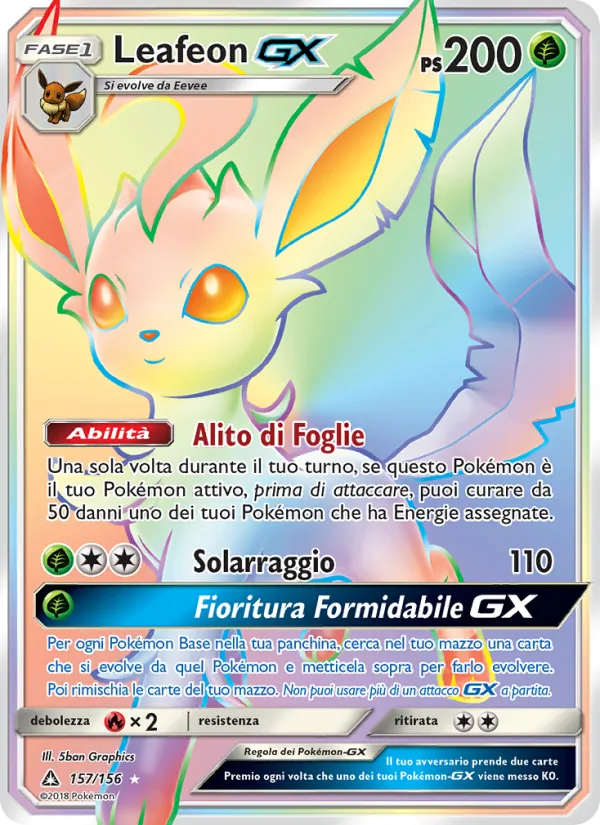 Carta Leafeon GX dell'espansione Ultraprisma, numero 157/156