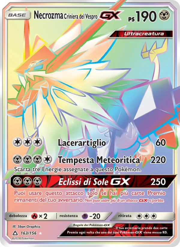 Carta Necrozma Criniera del Vespro GX dell'espansione Ultraprisma, numero 163/156