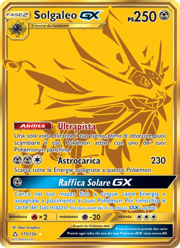 Carta Solgaleo GX dell'espansione Ultraprisma, numero 173/156