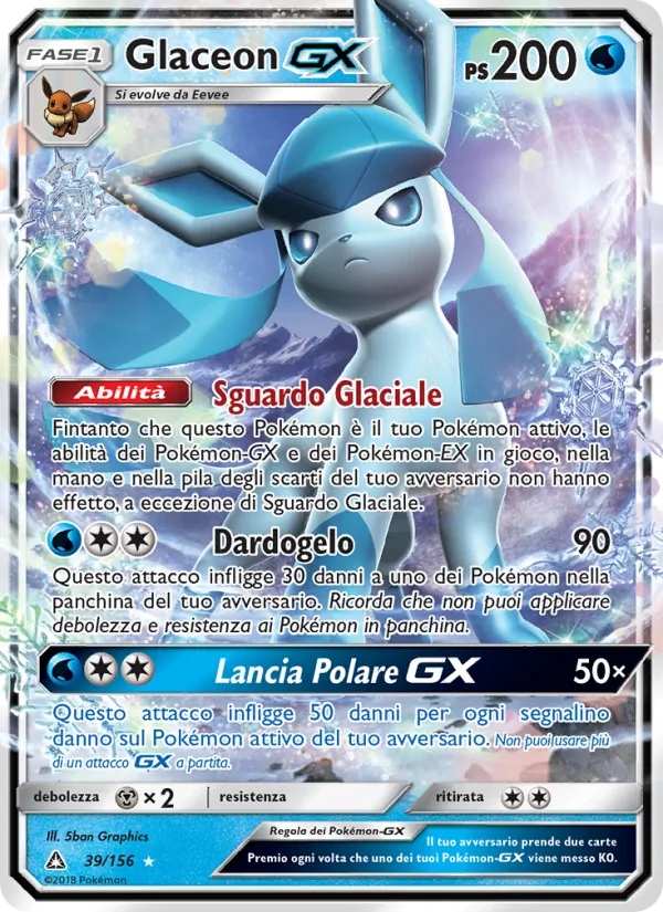 Carta Glaceon GX dell'espansione Ultraprisma, numero 39/156