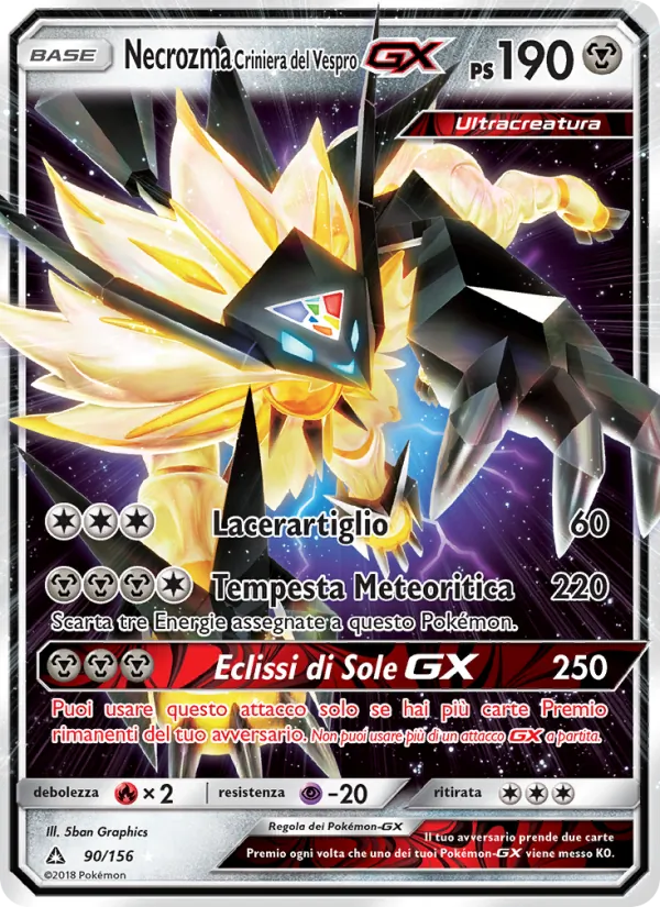 Carta Necrozma Criniera del Vespro GX dell'espansione Ultraprisma, numero 90/156