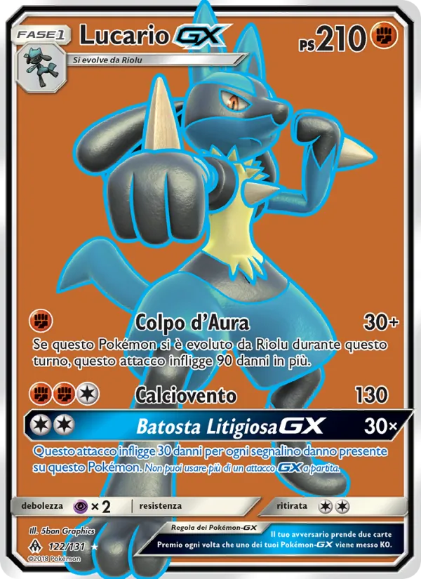 Carta Lucario GX dell'espansione Apocalisse Di Luce, numero 122/131