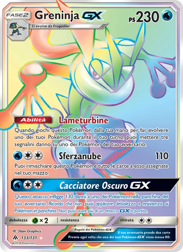 Carta Greninja GX dell'espansione Apocalisse Di Luce, numero 133/131