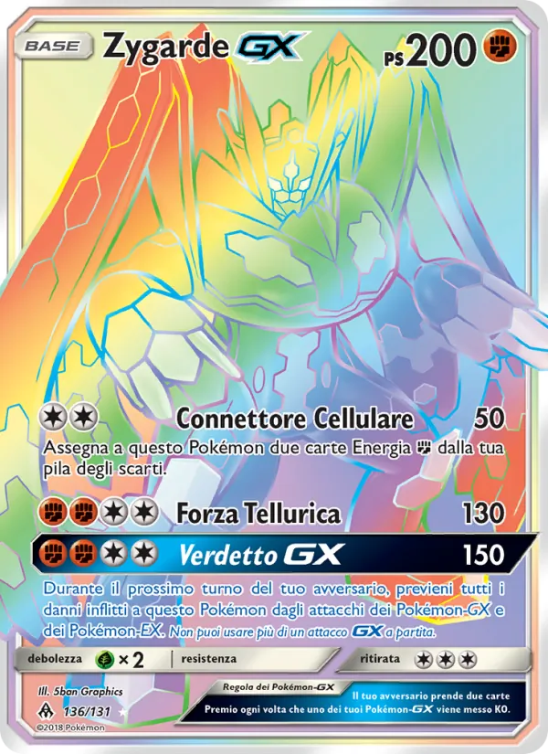 Carta Zygarde GX dell'espansione Apocalisse Di Luce, numero 136/131