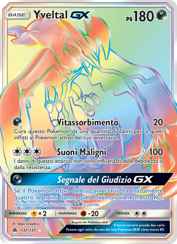 Carta Yveltal GX dell'espansione Apocalisse Di Luce, numero 137/131