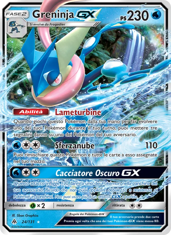 Carta Greninja GX dell'espansione Apocalisse Di Luce, numero 24/131