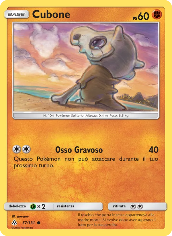 Carta Cubone dell'espansione Apocalisse Di Luce, numero 57/131