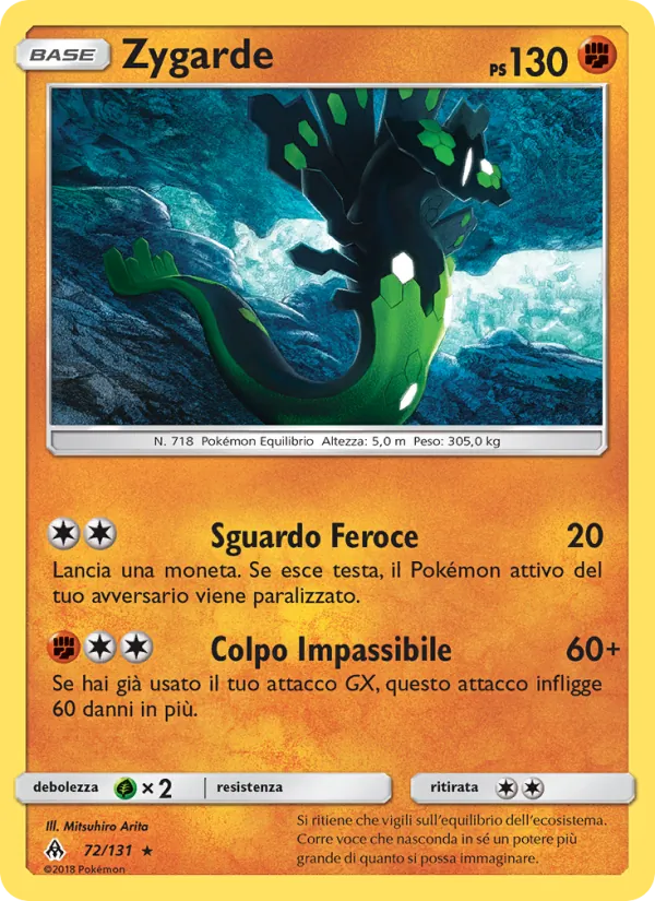 Carta Zygarde dell'espansione Apocalisse Di Luce, numero 72/131
