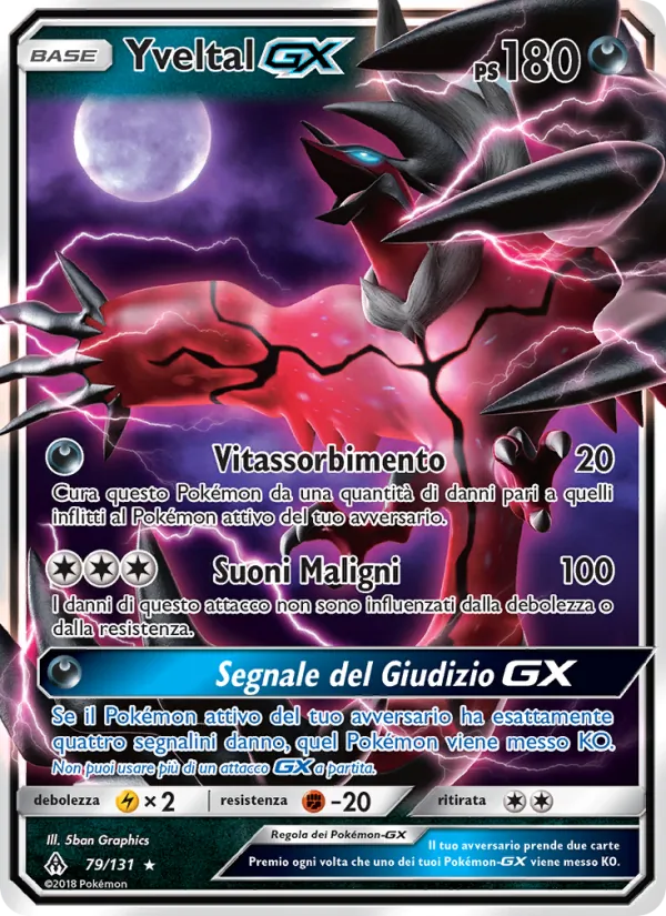 Carta Yveltal GX dell'espansione Apocalisse Di Luce, numero 79/131