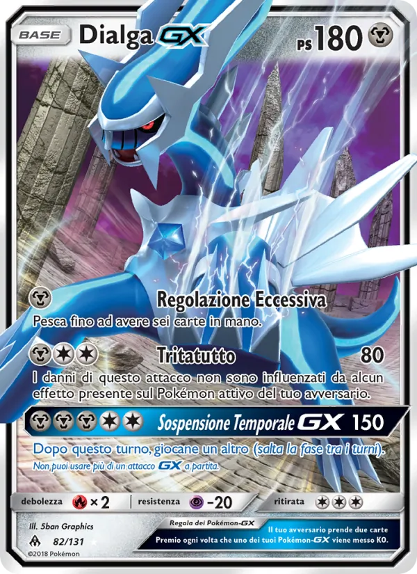 Carta Dialga GX dell'espansione Apocalisse Di Luce, numero 82/131