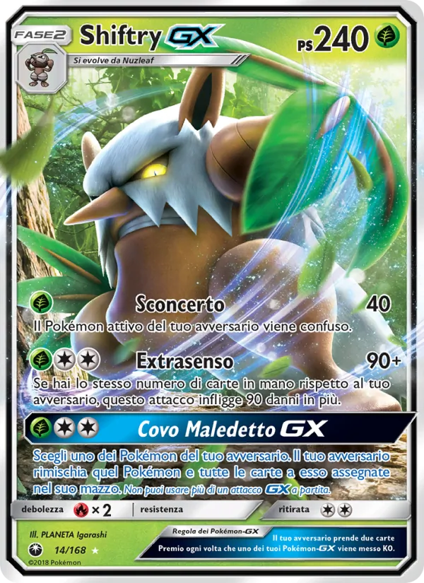 Carta Shiftry GX dell'espansione Tempesta Astrale, numero 14/168