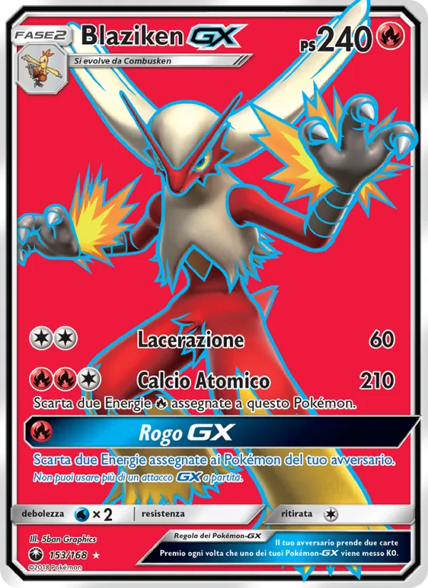 Carta Blaziken GX dell'espansione Tempesta Astrale, numero 153/168