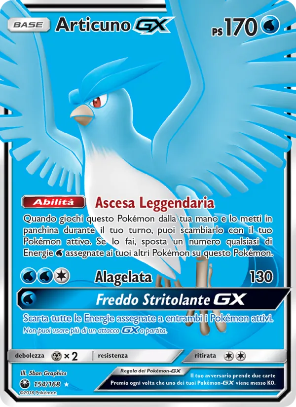 Carta Articuno GX dell'espansione Tempesta Astrale, numero 154/168